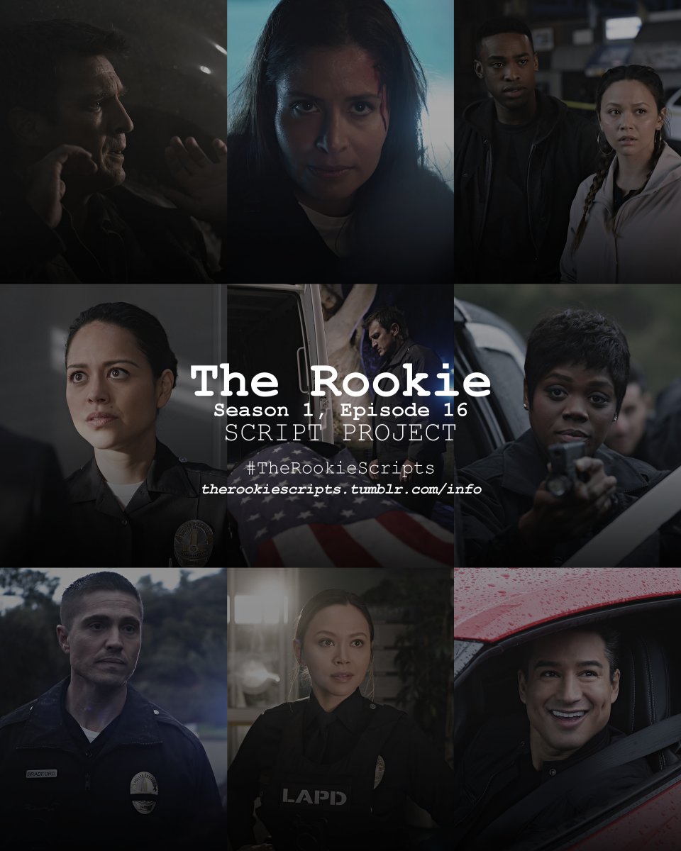 rookie_scripts's tweet image. Up Next:

— THE ROOKIE
Season 1, Episode 16: “Greenlight”
Written by Brynn Malone

24 total excerpts.
- 1 Deleted Scene
- 2 Extended Scenes
- 9 Extended/Changed Dialogue
- 2 Deleted Actions

Beginning Tuesday, November 18th.

#TheRookie #TheRookieScripts