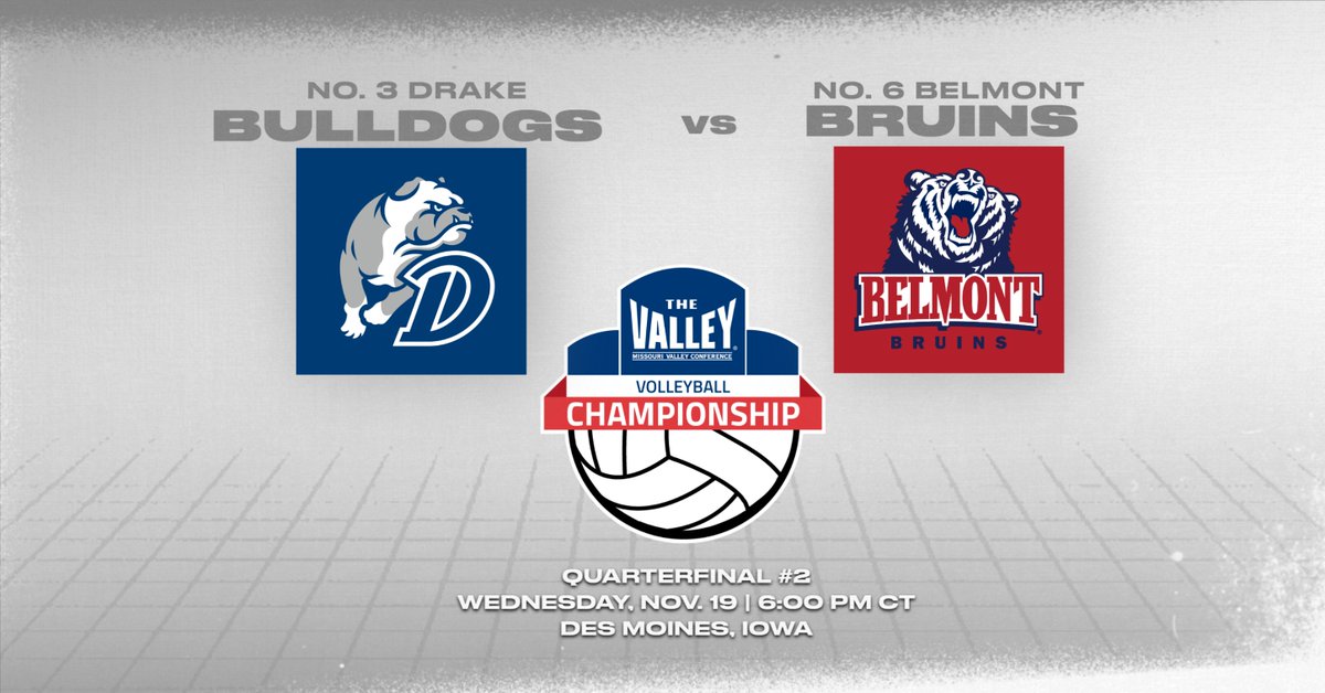MVCsports's tweet image. No. 3 @DrakeVolleyball vs. No. 6 @BelmontVB 

⏰ 6:00 PM CT
📍 Des Moines, Iowa

Follow Along 📲 linktr.ee/MVCsports

#TheValleyRunsDeep