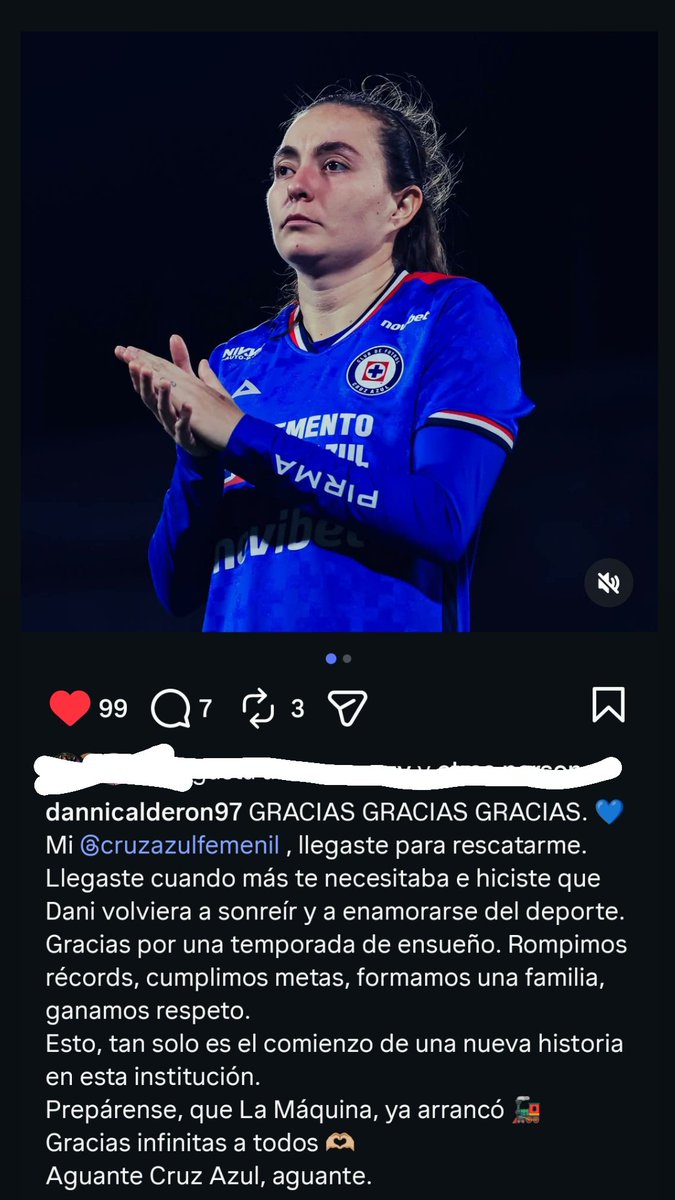PattyCebollon's tweet image. Mensaje de Dany Calderón en IG.
No saben la alegría de tenerla en el equipo, identificada con estos colores, viéndola resurgir y disfrutando. 
Tantos años pidiendo que llegara, ahora espero que se quede mucho tiempo y logre grandes cosas con el club de mis amores. 💙🚂