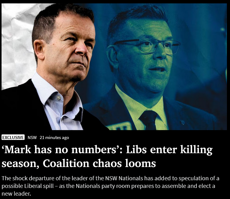 adamnicotera's tweet photo. COALITION CHAOS LOOMS!!
"Mark has no numbers": NSW Liberal Party enter killing season
#nswpol #auspol #Libspill #Libsplit https://t.co/RVO8yuU4Ap