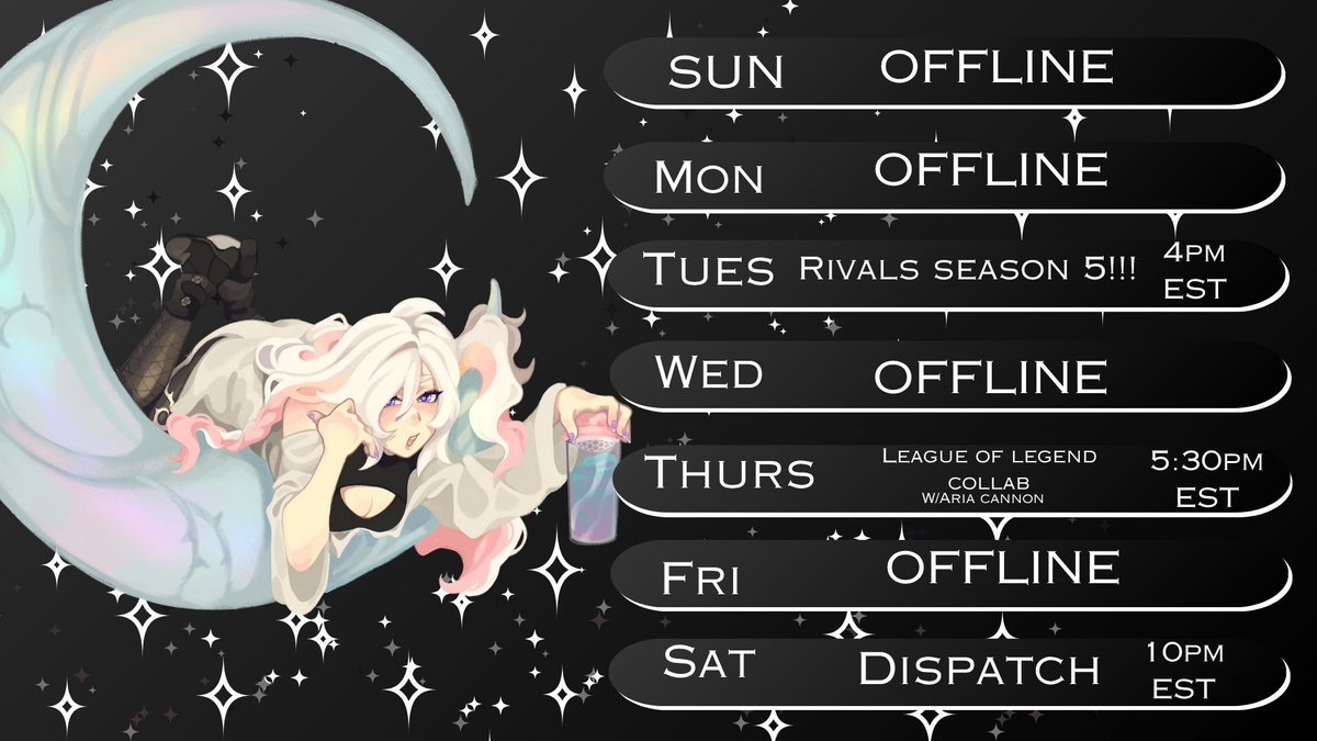God i need to stop forgetting this app exists. Either way, here's this week's schedule so I hope to see! (Again really really sorry for not saying much here)