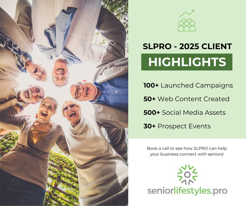 SeniorLeadGen's tweet image. As we approach the last of 2025 we reflect on a year of powerful partnerships and purpose-driven marketing. At Senior Lifestyles PRO we know how to speak to a 65+ audience and we’re ready to help you grow.  Start building your 65+ strategy with us -connect@seniorlifestyles.pro