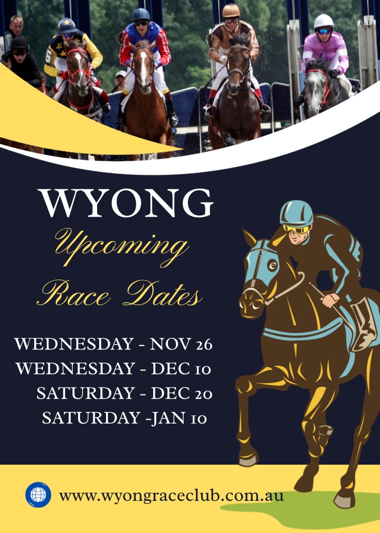 Grab your diary &amp; don't miss a race date at Wyong 👇
We've got four great meetings coming up with our Magic Millions on December 10 &amp; our stand-alone Saturday, January 10 🏇
For tickets &amp; more info head to our website 👉wyongraceclub.com.au #wyongraces