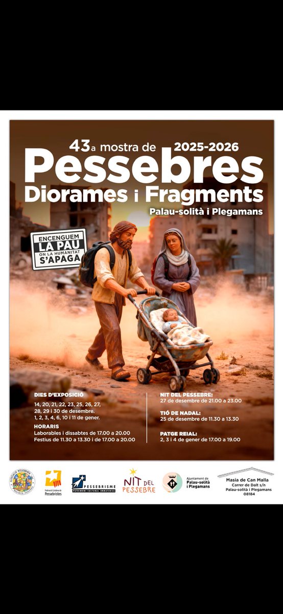 PessebresPalau's tweet photo. Ja tenim el cartell de la 43a Mostra de Pessebres, Diorames i Fragments fet per @ricardma. Reserveu-vos les dates per venir a Can Malla a visitar-nos. 
#pessebres #pessebrepalau #nadal #nadal2025 #art #cultura #tradició #patrimoni #palausolitàiplegamans https://t.co/Bst4yrP07y
