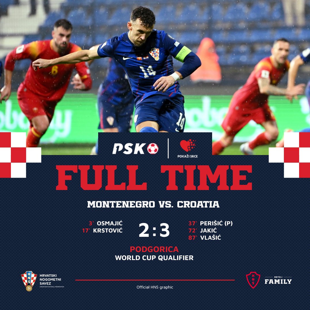 What a finish: the comeback is complete! #Croatia closes the 2026 <a href="/FIFAWorldCup/">FIFA World Cup</a> qualifying campaign with another victory, 3:2 at Montenegro - congratulations! 🇭🇷✌️🔥🎉 #MNECRO

#HrabarBroj | #WCQ | #PokažiSrce | #Family | #Vatreni❤️‍🔥