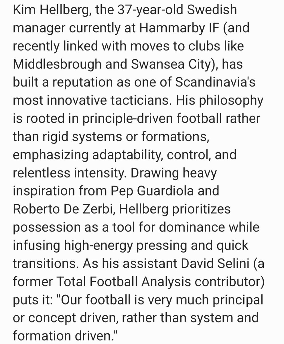 Kim Hellberg everybody. This is a very exciting time for the club. I hope the transition from RE to KH isn't too long of process because both styles are completely different. Tactically impressive, key man management and an eye for detail. The future looks bright #Boro #Hammarby