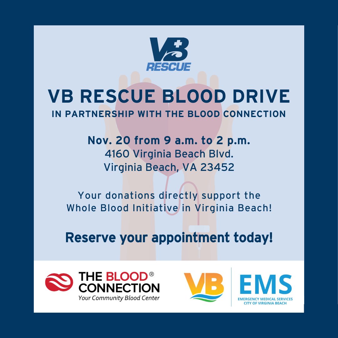Join our Blood Drive supporting the Whole Blood Initiative on Nov. 20, 9 a.m. to 2 p.m. 

Each unit donated directly benefits the Whole Blood Initiative, which allows our providers to offer whole blood treatments to eligible trauma patients in the field. bit.ly/3XFlMMB