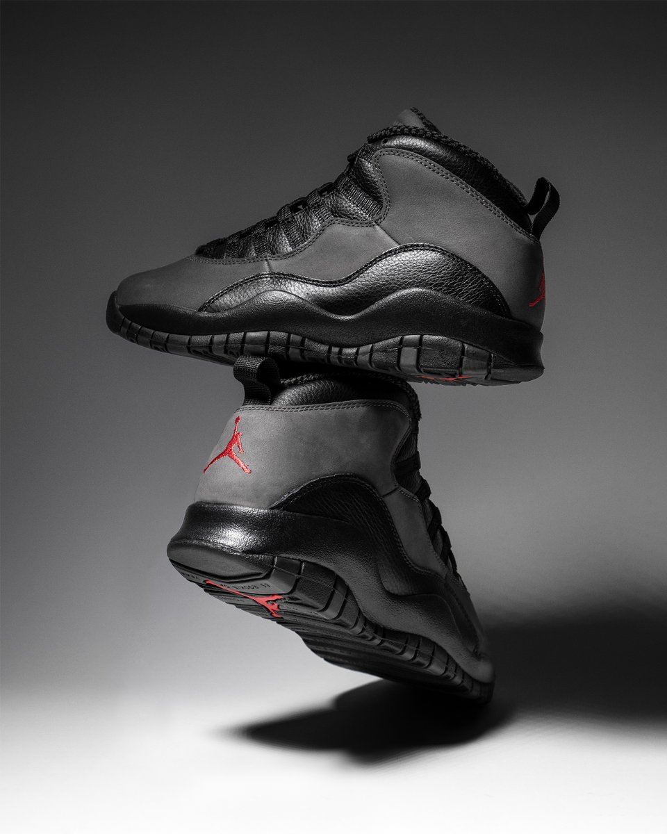 ExtraButter's tweet image. Air Jordan 10 Mens Retro “Charred Grey and Black”

Availability: Enter online draw for in-store pick up at both locations.

Designed by Tinker Hatfield during MJ’s first retirement, the AJ10 made its way onto the court when His Airness returned to the hardwood.
