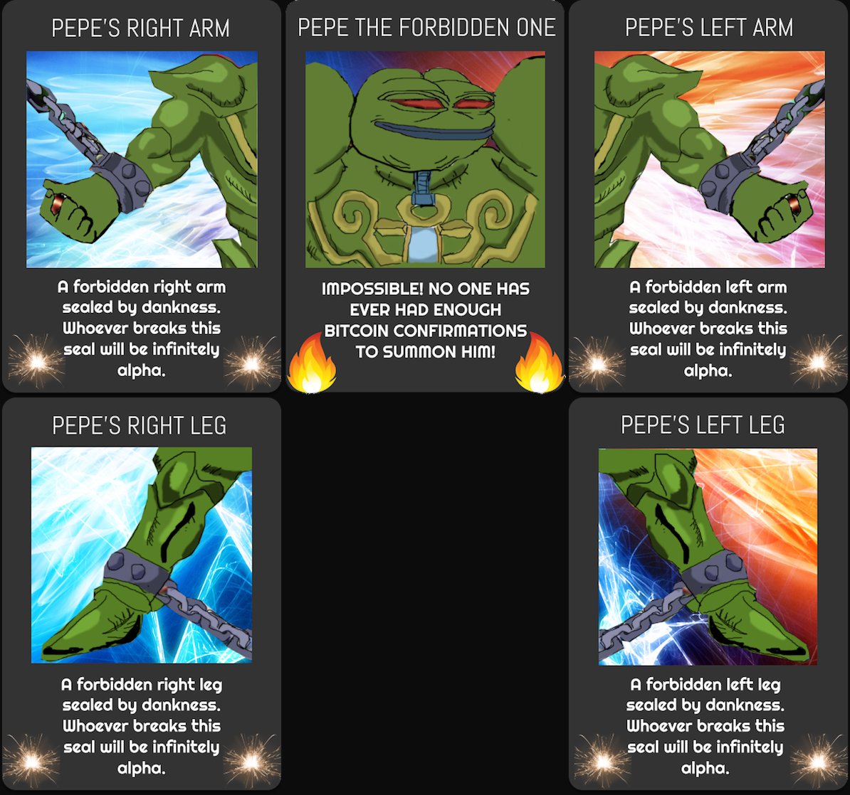 subterranean_1's tweet image. Today&apos;s Rare Pepe Lore Lesson™️is a first of its kind - Let&apos;s call it a Set Lesson™️. The creator of this set is unknown. There is no current floor price for this set because 3 of the 5 cards are not for sale and the last time anything moved out of the creator&apos;s wallet was 2…