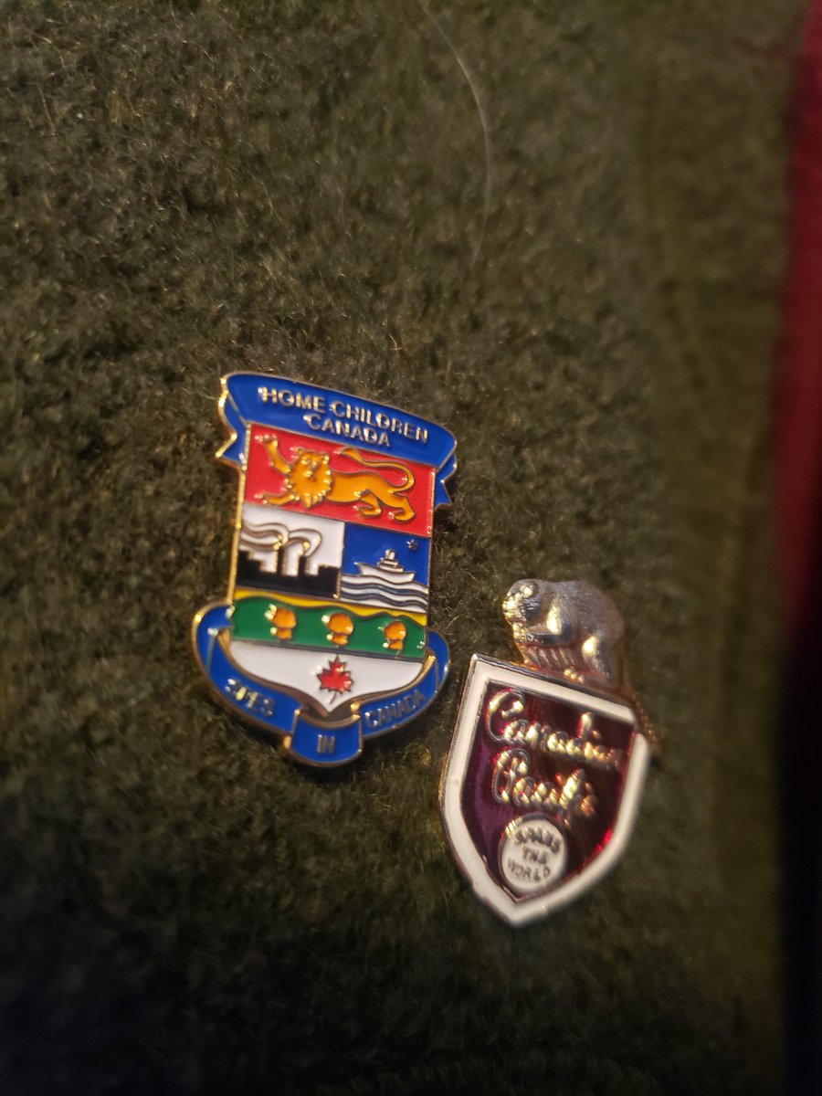 My wife's lapel pins. Home child pin on the left, Canadian Pacific on the right. Her paternal grandfather was a Home child from England and an engineer with CP. Her father was a freight  conductor with CP. (then was a contractor)