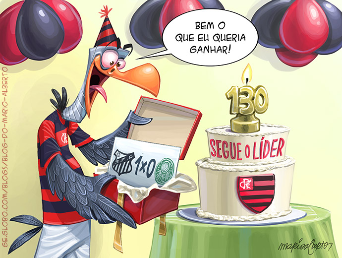 geglobo's tweet image. O Flamengo ganhou a liderança do Brasileirão como presente de aniversário.

📷 A charge é de Mario Alberto

 #flamengo #brasileirão
