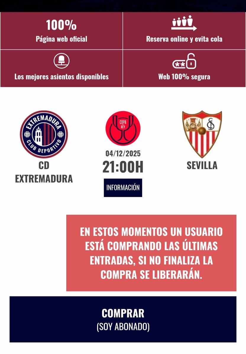 🔚 Ya está. Se acabaron. 12 horas han durado.

🤩 El Francisco de la Hera estará lleno.