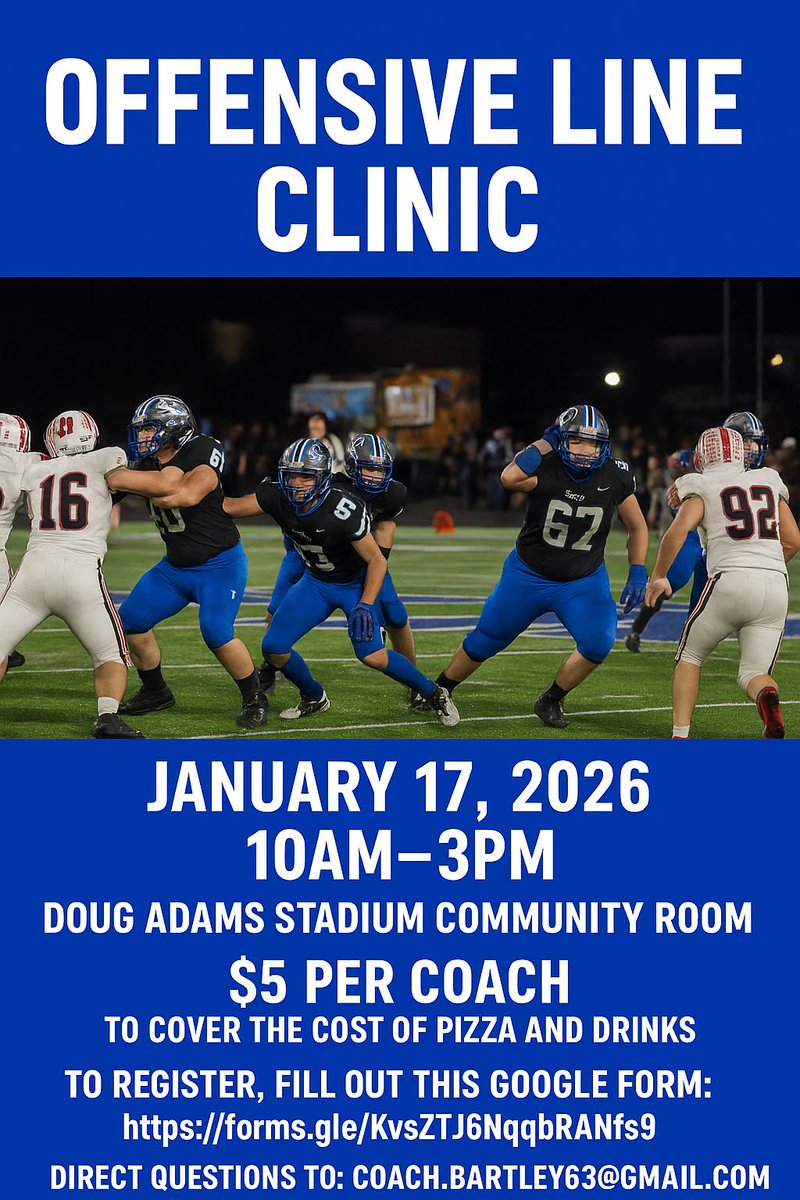 We are going to host an Offensive Line clinic on 1/17/26 of you are interested let me know. Looking for speakers as well.