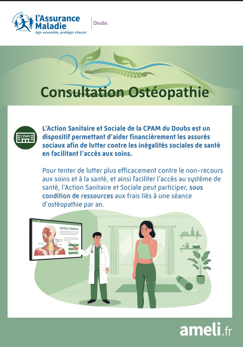 CltYan's tweet image. La CPAM25 prend donc toujours en charge l&apos;ostéopathie (40€/an)

Malgré l&apos;engagement de la CNAM en 2024 de suspendre ces &quot;expérimentations&quot;

En attendant :
⚫️Les revalo des kines sont reportées en 2026
⚫️On baisse les tarifs des &quot;rentiers&quot; (Cardio, radio...)