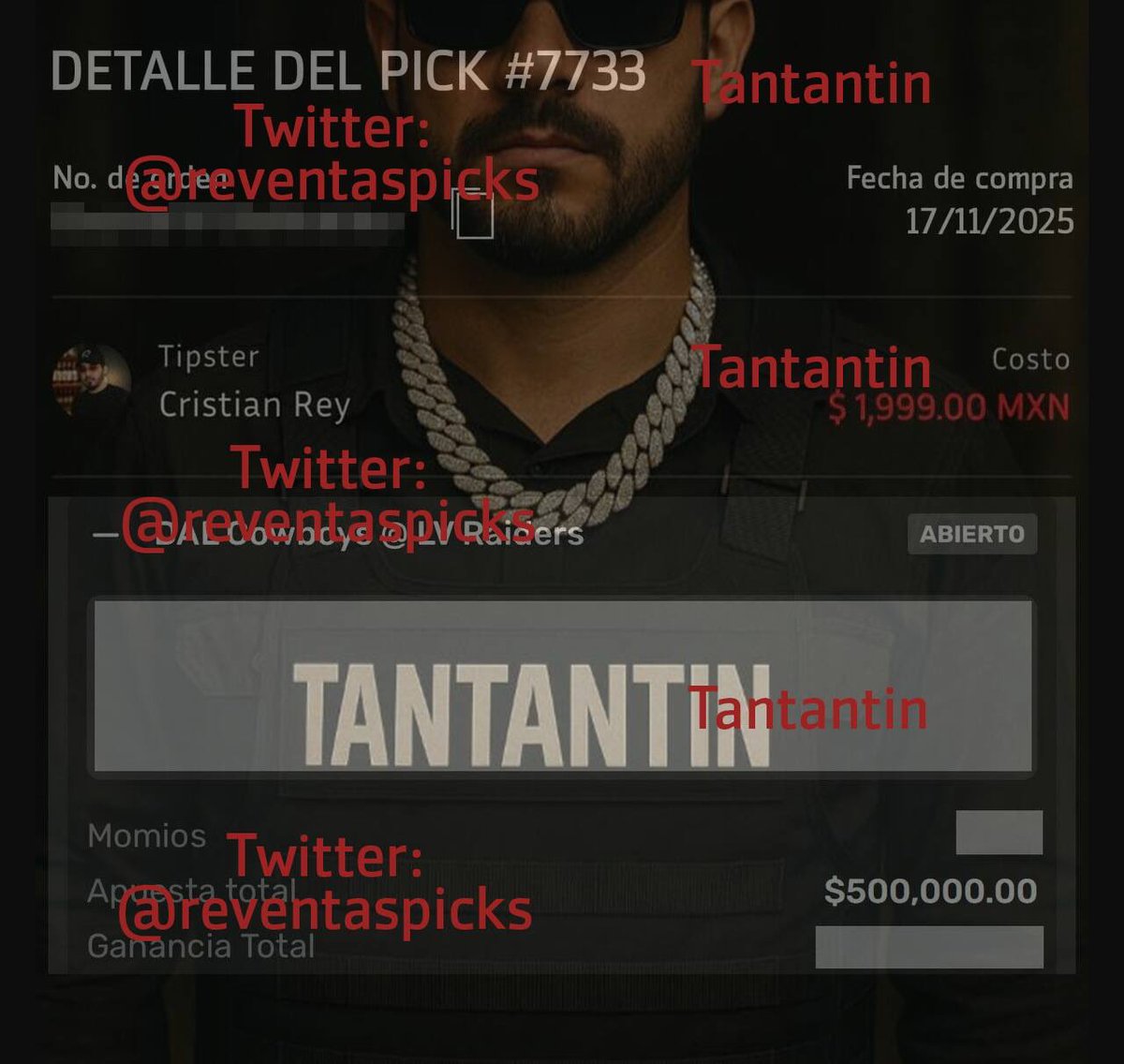 reventaspicks's tweet image. Venta especial jugada de $500,000 mxn 🤯🤯🤯

Vamos fuertes con Cristian Rey 🤴 🏈

No pagues $2,000 en la app 😡❌
Aca te sale MUCHO más barata 🫡✅

Info aquí: wa.me/message/ND4I6G…

Se va GRATIS a 2 de ustedes entre los ❤️ y 🔄