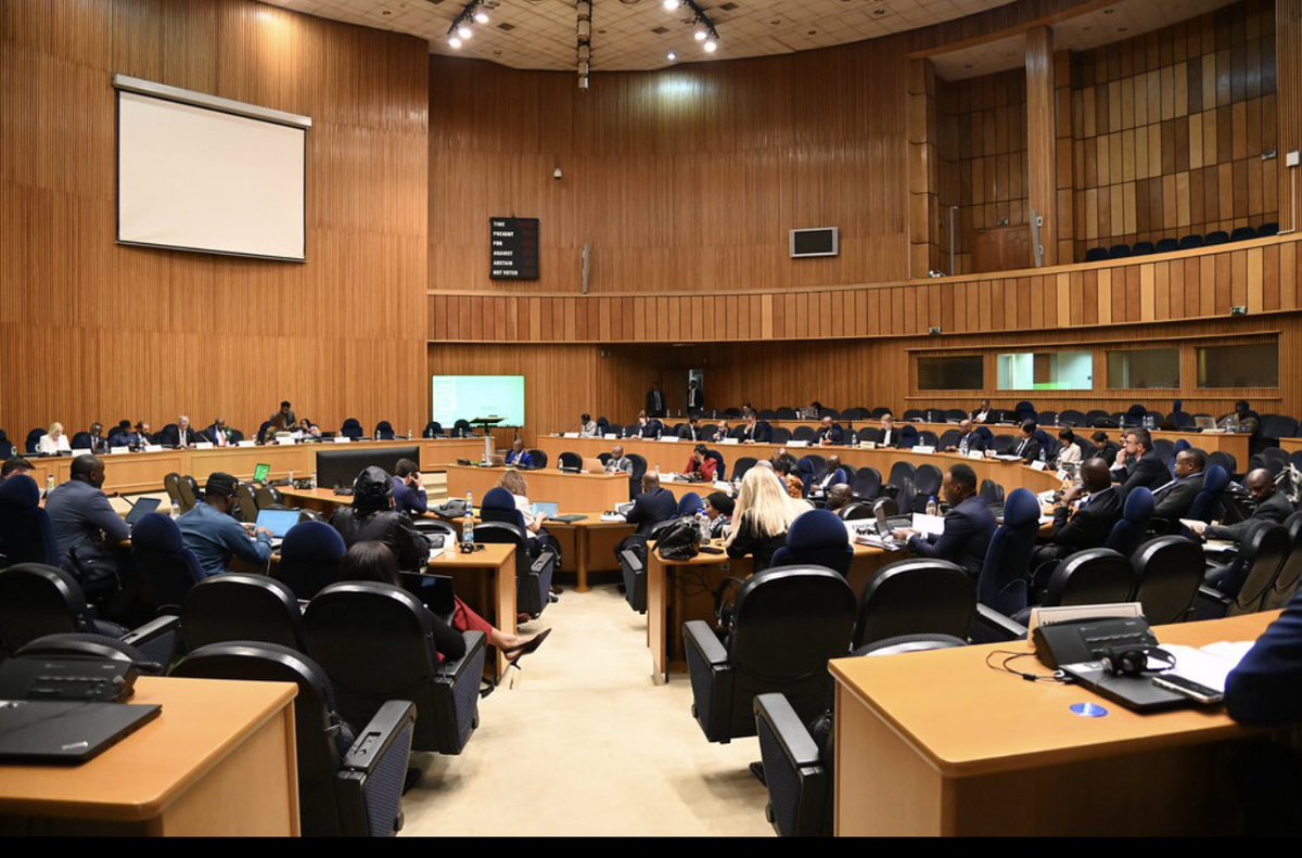 AUC_PAPS's tweet photo. In his welcoming remarks, Amb. Churchill Ewumbue-Monono 🇨🇲, Chairperson of the #PSC for Nov 2025, highlighted key contextual points framing the meeting. These include alignment with the 5th #PCRD Awareness Week and the broader #AU–#UN cooperation framework on peace & security, sustainable development, and human rights, among other priorities. 2/3