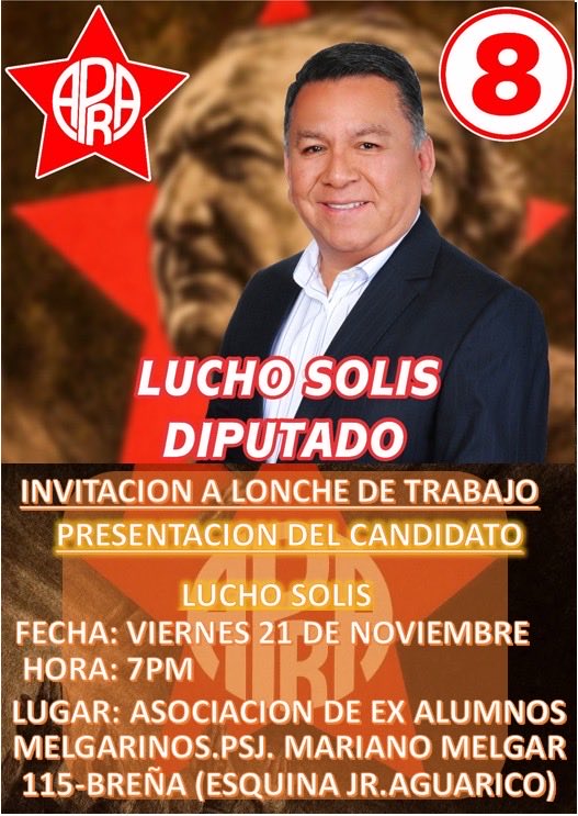 noemisolis19's tweet photo. CON LA FUERZA DE LAS BASES DE LIMA NORTE- LUIS SOLIS QUINTANA, DIPUTADO POR LIMA, recuerda vamos con el Nro 8!!!!! https://t.co/EbmDdbKj2X