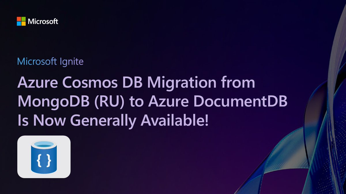 AzureCosmosDB's tweet image. It’s official: Online migration from RU-based Cosmos DB for MongoDB to Azure DocumentDB is GA!
✅ Zero downtime
✅ Zero cost
✅ All in the Azure portal
Details:
msft.it/6018tO7qa
#MSIgnite #AzureCosmosDB #DocumentDB #MongoDB