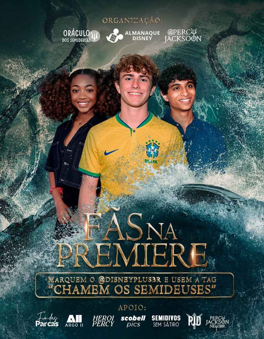 TEMOS UMA MISSÃO 🔱🇧🇷

Queremos ver vários semideuses na premiere nacional de Percy Jackson! Contamos com a ajuda de vocês para pedir ao <a href="/DisneyPlusBR/">Disney+ Brasil</a> com a tag CHAMEM OS SEMIDEUSES!

Façam publicações, marquem eles aqui nas replies e peçam: queremos fãs na premiere!