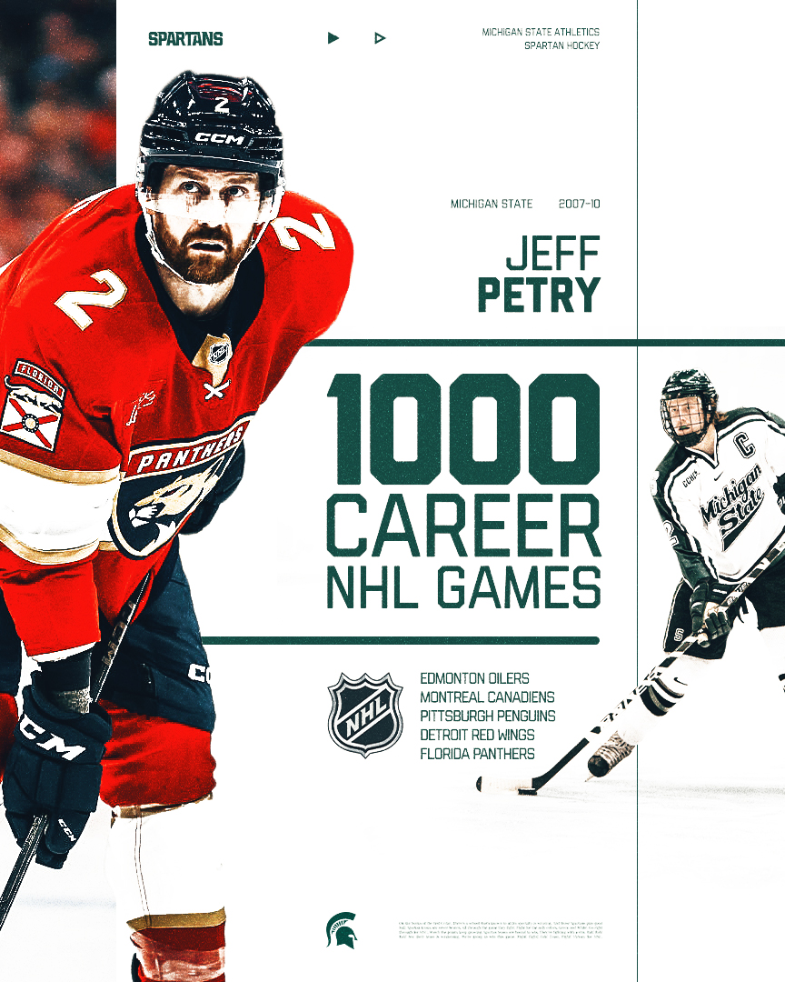 Tonight Jeff Petry becomes the sixth Spartan to play in 1,000 NHL games!