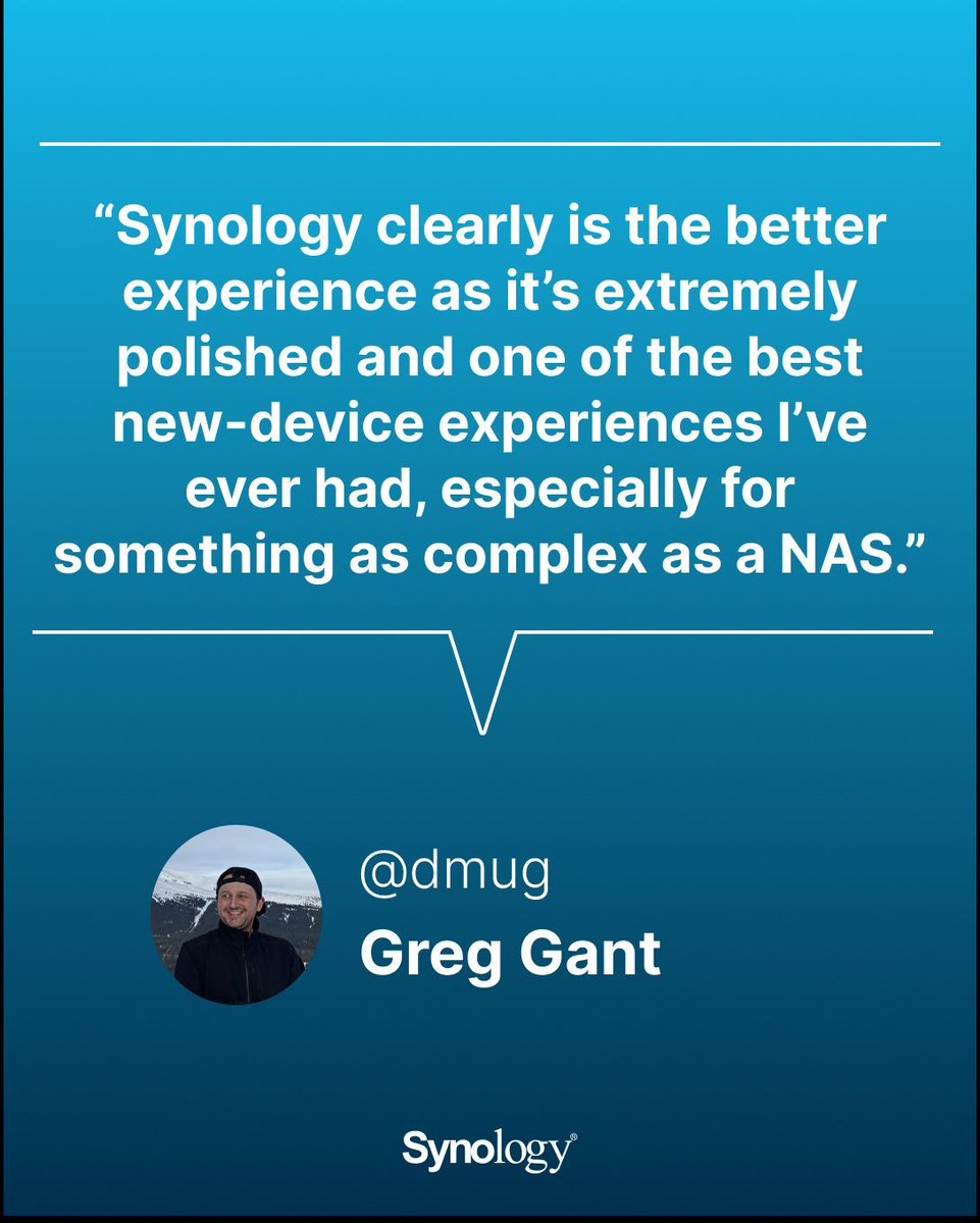 Synology's tweet image. See why Greg Gant is calling Synology the most seamless NAS setup yet. Watch the full 
video here:sy.to/greg_gant 

 #Synology #datasecurity