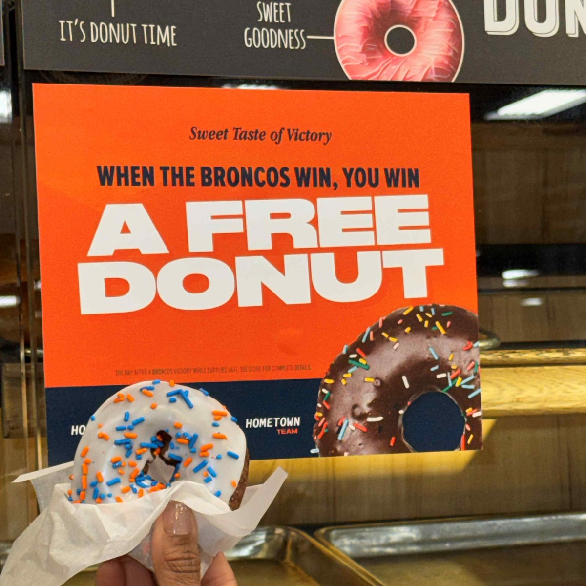 The free King Soopers donut after the <a href="/DenverBroncos/">Denver Broncos</a> beat the Chiefs somehow looks bigger and sweeter. Maybe it's just me.. #TasteOfVictory! 🏈🍩😋