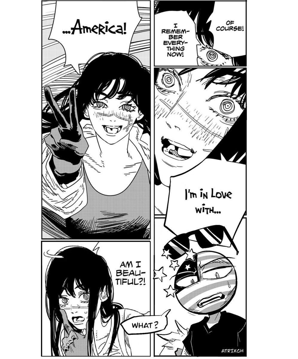 atrixch's tweet image. random chainsaw man and countryhumans edit just for shits n giggles
(yes this is actual dialogue from the csm manga