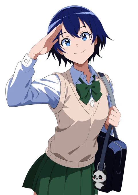 上野さんの白背景バージョンです。白背景はアニメ塗りが映えるから好きです。