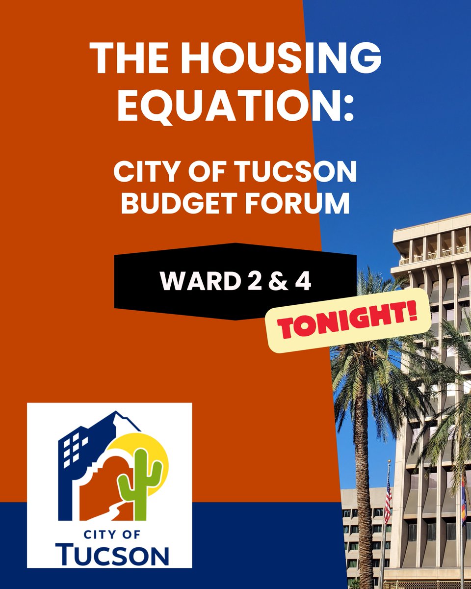 The City of Tucson invites you to join a community conversation about housing, homelessness, and public safety and how they connect to the city budget. There will be a meeting tonight, Nov. 17, from 6-8 p.m., at Ward 2,  7820 E. Broadway Blvd. Register: bit.ly/43MP1kc