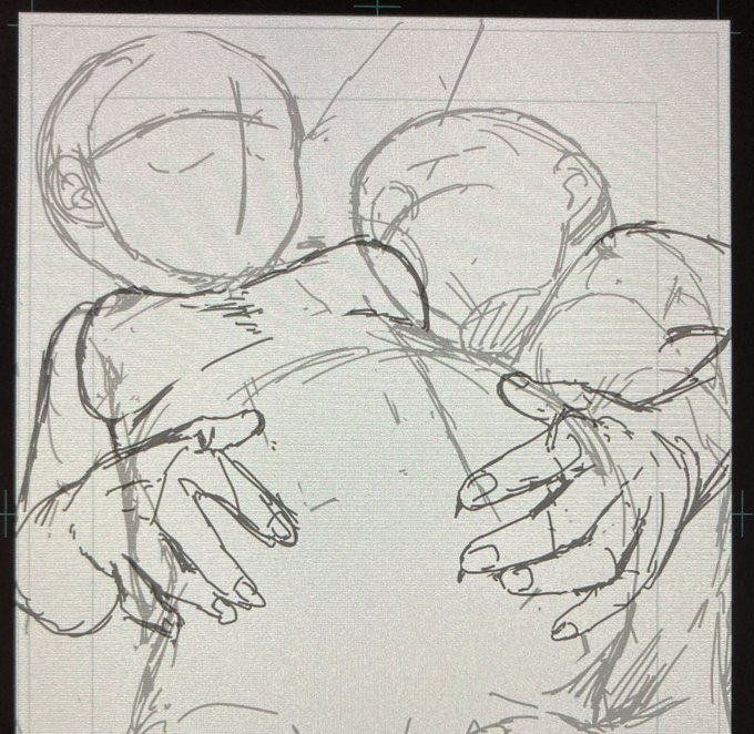 アオリが話題?らしいので今描いてる依頼絵のアタリでも載せますかね。 