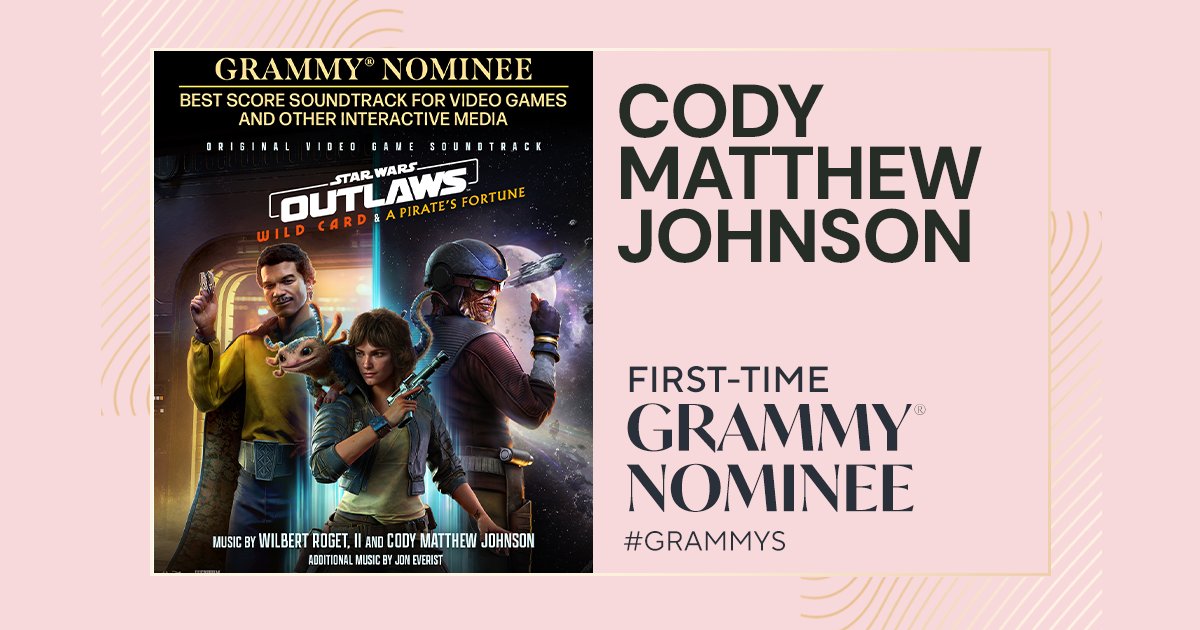 codymatthewj's tweet image. I’ll be sitting with this one for a while — likely the rest of my life.

Being nominated for a GRAMMY®, especially for something as close to my heart as @StarWarsOutlaws : Wild Card &amp;amp; A Pirate’s Fortune, feels surreal in every possible sense of the word.

#GRAMMYs
