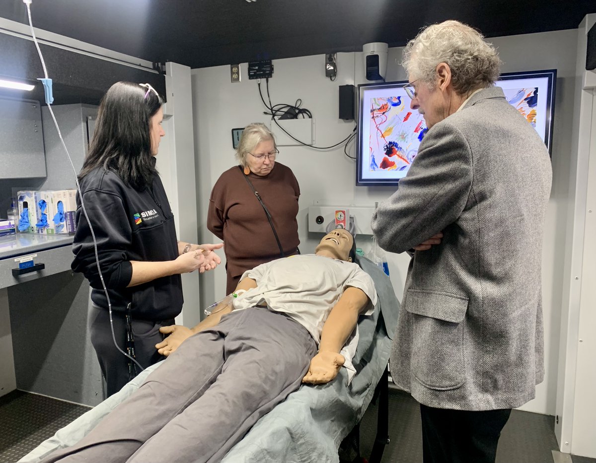 We’re grateful to Dr. David Adams and Mrs. Jill Romann for taking time to explore the SIM-IA truck today — and to our partners at the University of Iowa Center for Advancement for coordinating the visit! #uiowa #IowaNursing #Iowa #education #emergency #simulation