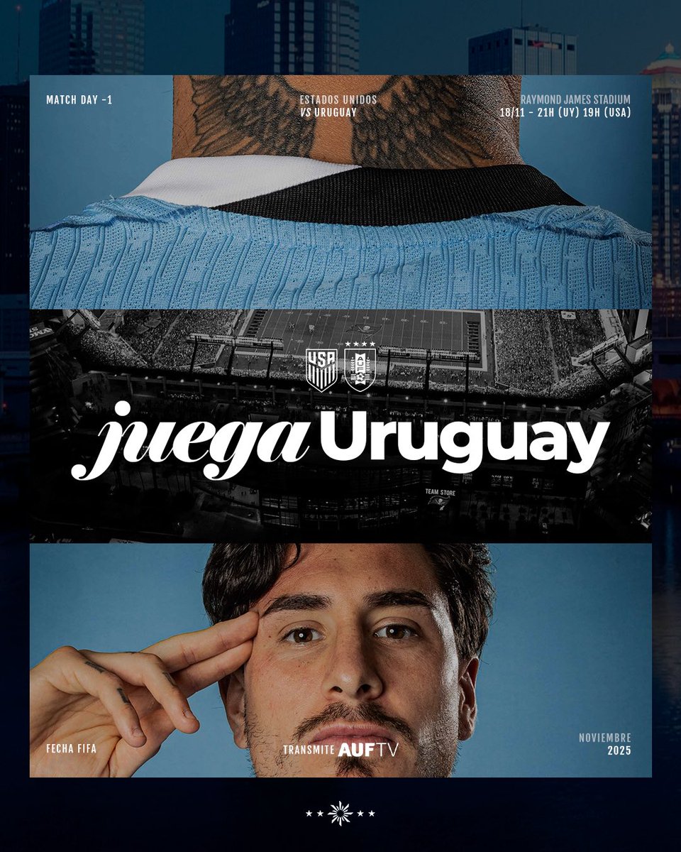 🔜 ¡𝗝𝗨𝗘𝗚𝗔 𝗨𝗥𝗨𝗚𝗨𝗔𝗬ⵑ

Mañana martes 𝐿𝑎 𝐶𝑒𝑙𝑒𝑠𝑡𝑒 cierra el año frente a Estados Unidos de visita.  

🕙 21h (UY) 
🏟️ Raymond James Stadium
📺 AUF.tv 

#ElEquipoQueNosUne