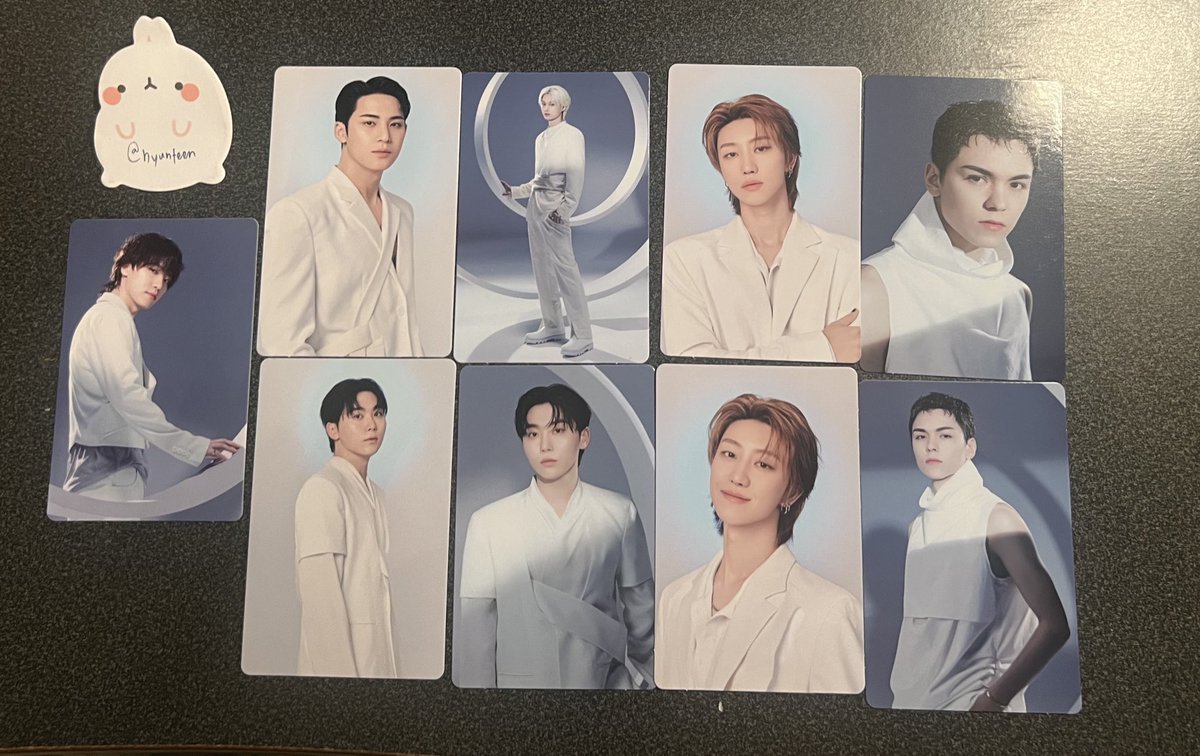 hyunteen's tweet photo. wtt seventeen new_ tour merch trading card pcs [usa/can]

have: first pic (jun, mingyu, the8, seungkwan, vernon, dino)
want: 2nd pic (joshua equivalent)

message me! will provide proofs :)
#seventeen #wtt https://t.co/Zp0iAtZTis