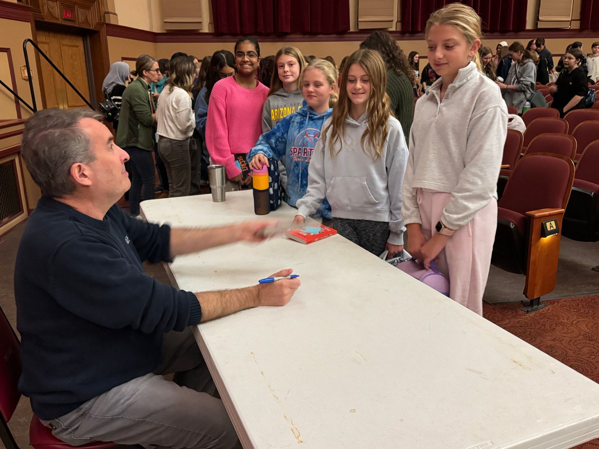 Mrs. Robbins recently took the Reading Olympics team to Kutztown University's Teen Library Day. They enjoyed hearing from one of our favorite authors, Jordan Sonnenblick. Thanks to Mr. West and Mrs. Holland for chaperoning! #SLSDProud #SLMSSpartans