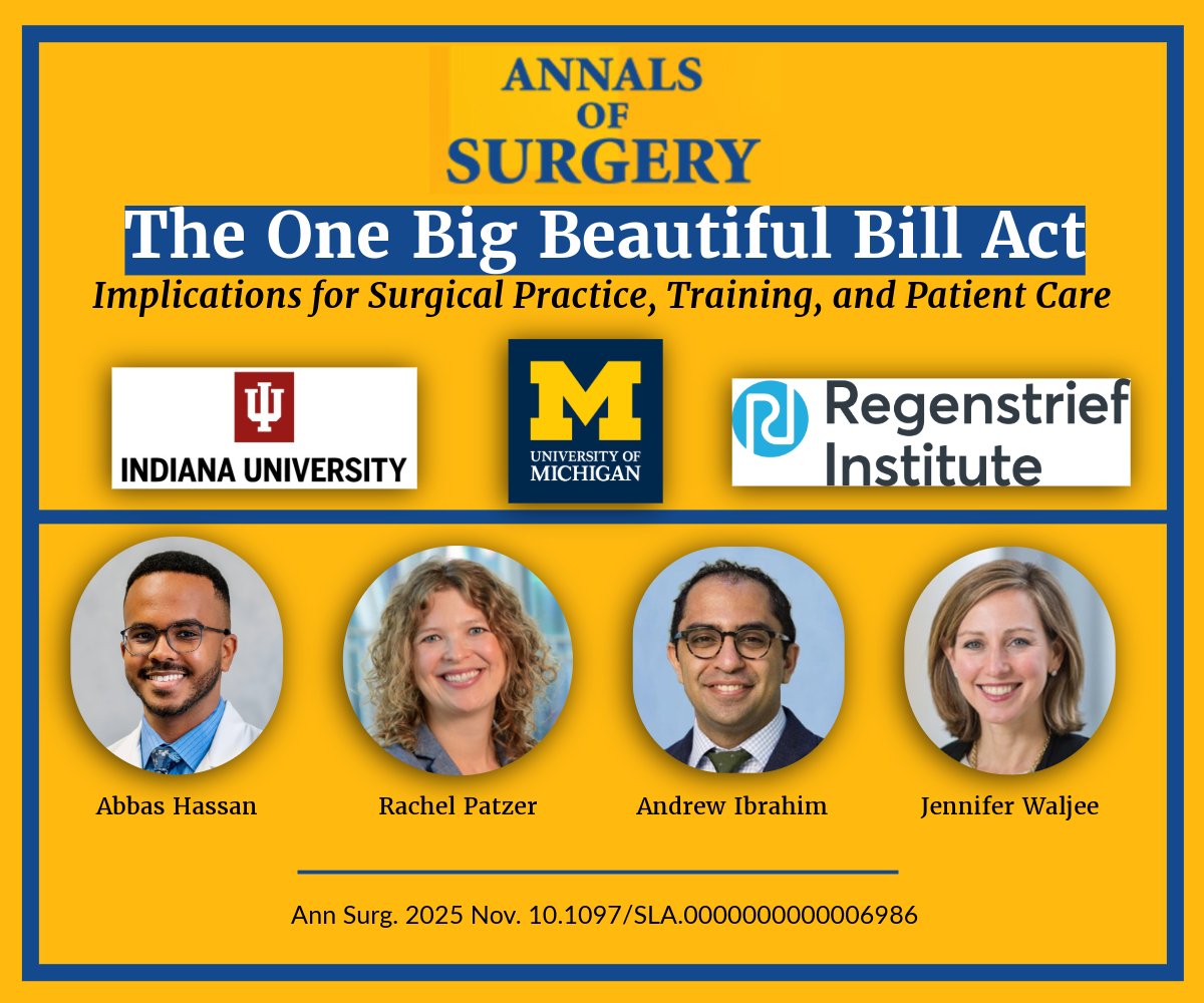 As physicians, we have a duty to understand how policy impacts our patients.

Our latest paper in <a href="/AnnalsofSurgery/">Annals of Surgery</a> explores the projected downstream effects of the One Big Beautiful Bill Act on: 
▪️ Patient access to care 
▪️ The stability of our safety-net hospitals 
▪️ The