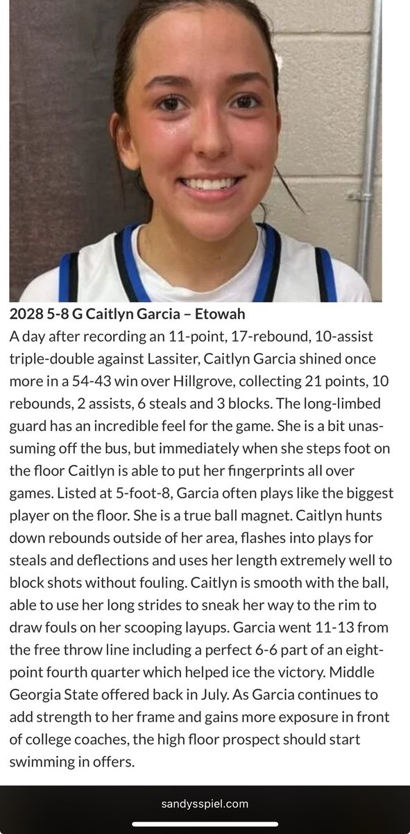 Thank you <a href="/KyleSandy355/">Kyle Sandy</a> for the recognition! I enjoyed playing with my team <a href="/BallEtowah/">Etowah Lady Eagles Basketball</a> in the #SandsSpeilTOC this past weekend. Looking forward to putting in the work with my team this season. 
<a href="/JordanTetley/">Jordan Tetley</a> <a href="/WoodEliteSkillz/">Quinton Wood</a> <a href="/WoodElite2028/">Wood Elite 2028 E40</a> <a href="/PGH_Georgia/">Prep Girls Hoops Georgia</a>