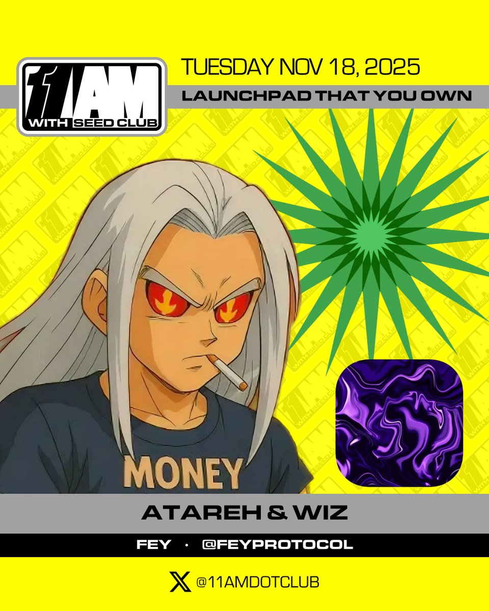 11AMdotclub's tweet image. TOMORROW ON 11AM

@atareh &amp;amp; @0xWiz_ of @feyprotocol

– Why you should be early to fey
– Building a launchpad owned by its users
– Sharing all protocol revenue with holders

Tune in tomorrow at 11AM ET