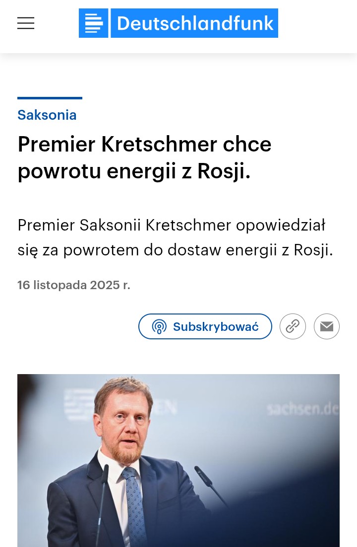 Szanowny <a href="/Amb_Berger/">Miguel Berger</a> , czy wypowiedź premiera Saksonii pomaga Putinowi? 
deutschlandfunk.de/ministerpraesi…