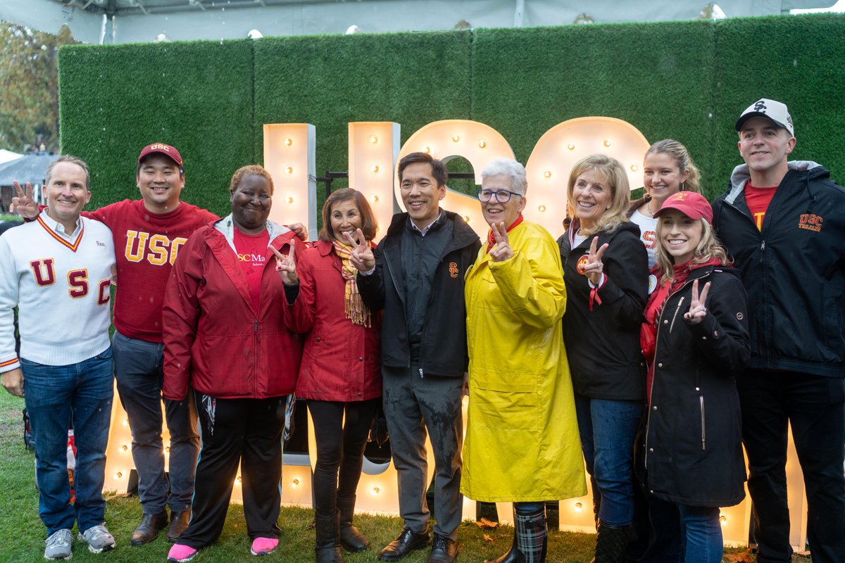 USC's tweet image. Rain or shine, Trojans show up for each other and their university. While Trojans cross the globe, this is always home.