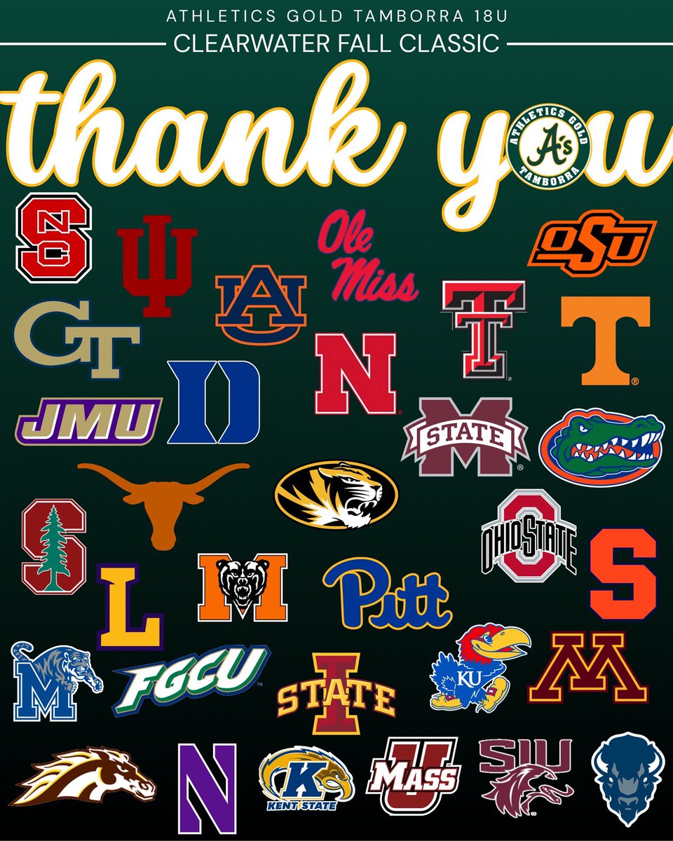 Thank you to all of the coaches who came out to 👀 us this weekend!! Didn’t finish how we liked but we had a great fall. Thank you <a href="/TamborraStacy/">Stacy Tamborra</a> for the opportunity to join an amazing program!! Time to get back in the lab!! <a href="/AGTTamborra18/">Athletics Gold Tamborra 18u - Tamborra</a>