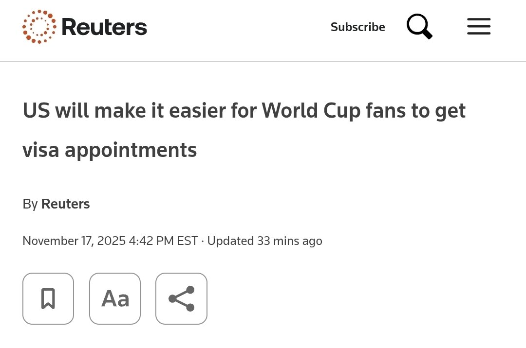 EXCELLENT move by <a href="/POTUS/">President Donald J. Trump</a> and <a href="/SecRubio/">Secretary Marco Rubio</a> to increase tourist visa processing ahead of the World Soccer Cup, prioritizing FIFA game ticket holders.

400 new officers have been deployed to process tourist visas.