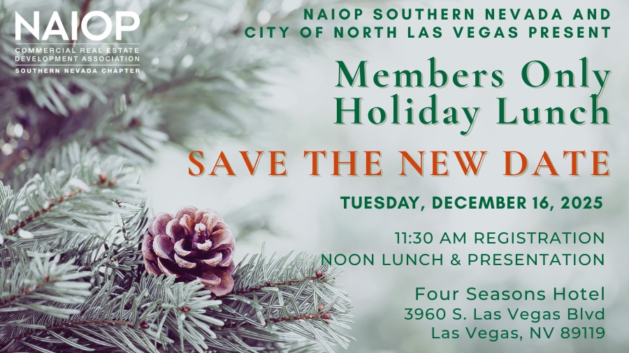 Our members-only holiday lunch and toy drive is set for Dec. 16 at <a href="/FSLasVegas/">Four Seasons Vegas</a>. Thank you to <a href="/CNLV/">City of North Las Vegas</a> for sponsoring the luncheon. Members can RSVP at naiopnvevents.org/event-6230222. Not yet a member? Give yourself a holiday gift and join NAIOP today! #CRE #SNVCRE #NAIOP #NAIOPSNV
