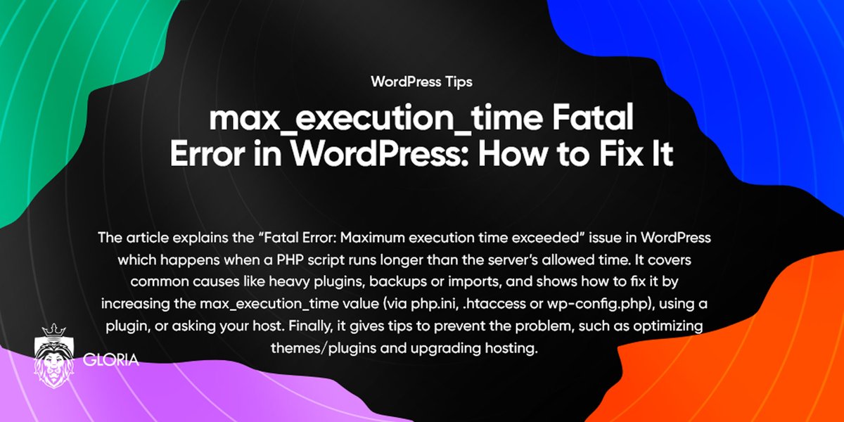 GloriaThemes's tweet image. Getting the “Maximum execution time exceeded” error in WordPress? ⏳ Learn what causes it and how to fix it fast 👇🏻  

🔗 gloriathemes.com/wordpress-max-…

#WordPress #ErrorFix #WebDevelopment #GloriaThemes