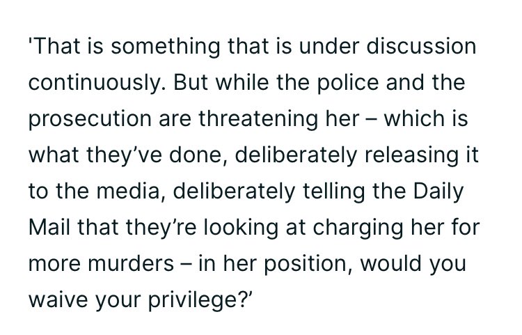 Letby’s lawyer confirms that she needs to waive privilege to have any chance of an appeal but she hasn’t and probably never will. It’s all a pantomime to give him a bit of publicity. guernseypress.com/island-life/20…