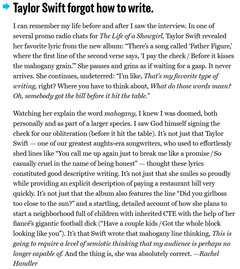 GrateScotty's tweet photo. @tbmheartstrings The portion about Taylor. https://t.co/LmKRVHd8ji