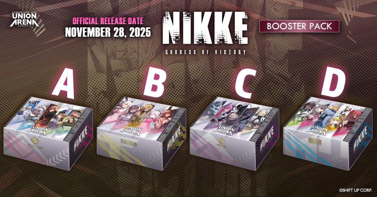 Poll] The GODDESS OF VICTORY: NIKKE [UE14BT] Booster Pack comes out Nov.  28!  Which of these 4 special-design #NIKKE storage boxes is your  favorite?  Buy 4 Booster Boxes at select