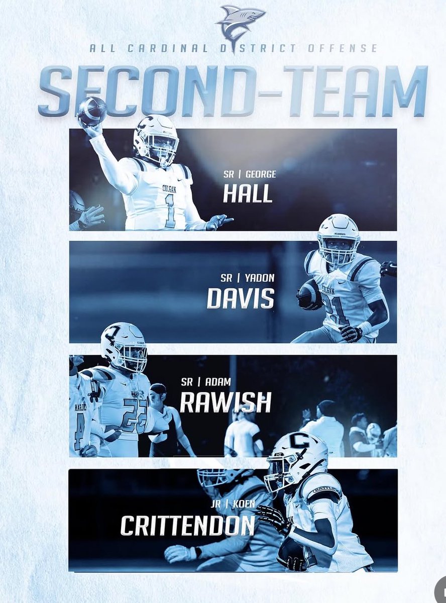 ColganFootball's tweet image. Huge congratulations to our All-District First Team and Second Team selections! Your hard work, dedication, and teamwork have paid off, we’re so proud of you! #SharksNation #FinsUp @colganathletics
