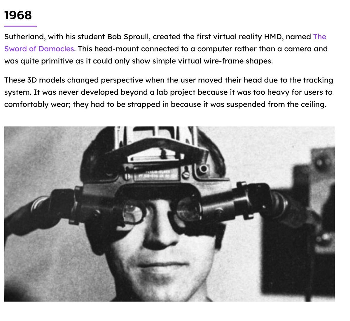 imagine wearing a headset suspended from the ceiling

that was SOTA in 1968