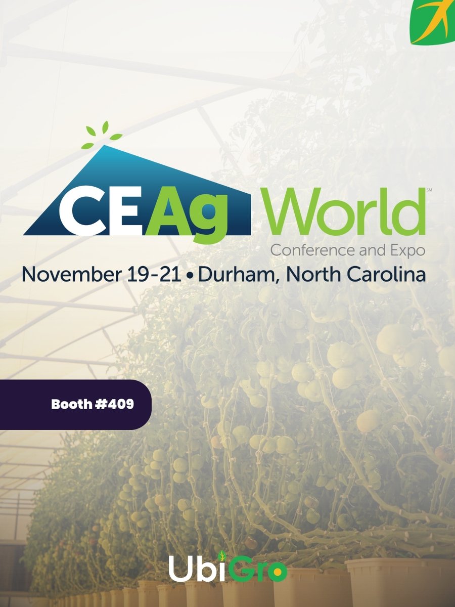 UbiGro's tweet photo. We’re touching down in Durham for CEAg World this week!

If you’re attending the conference, we’d love to connect. We'll be on the expo floor this Thursday and Friday. Come find us at Booth #409.

Be sure to stop by and say hi!

🔗 Event info: https://t.co/daHQuWOVgY https://t.co/nRm7OEBfVN